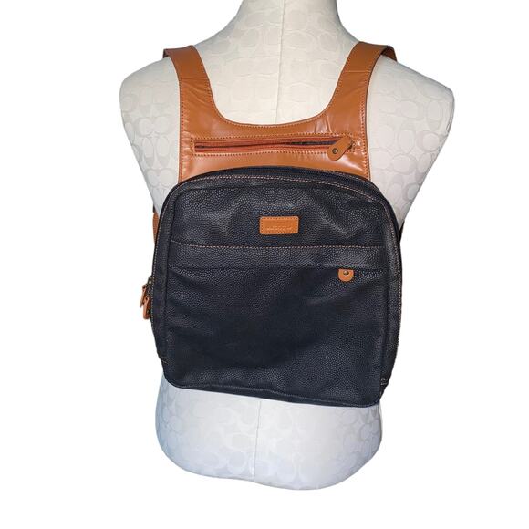 Maggi B Mini Backpack Faux Leather Zippered adjustable straps Black and Brown - Picture 2 of 13